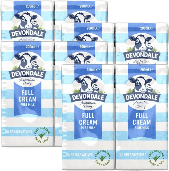 Thùng Sữa tươi nguyên chất tiệt trùng DEVONDALE MILK (DEVONDALE FULL CREAM MILK) 200ml - Lốc 6 hộp