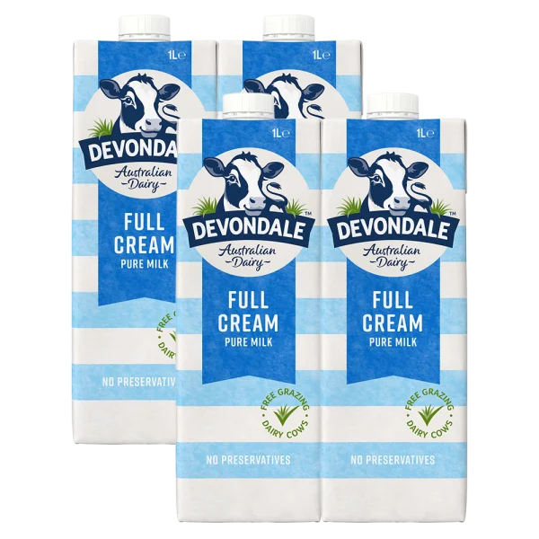 Combo 4 Sữa tươi nguyên chất tiệt trùng DEVONDALE MILK (DEVONDALE FULL CREAM MILK) 1L
