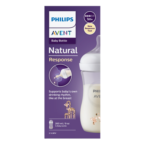 Bình sữa Philips Avent mô phỏng tự nhiên họa tiết Hươu cao cổ 260ml (SCY903/66, 1M+)