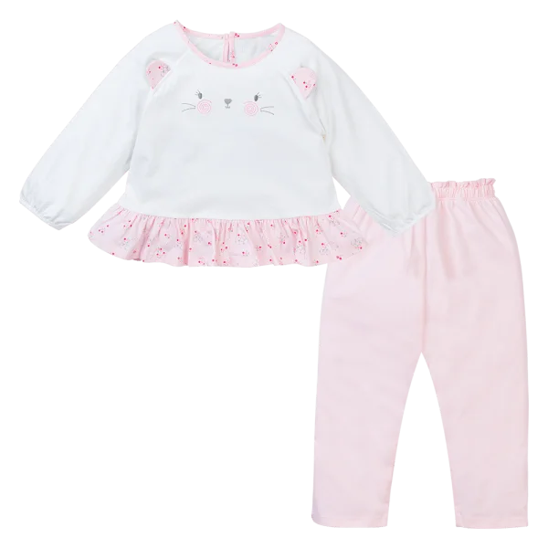 Bộ bé gái dài BST Gấu và hoa Animo BH0424003 (6M-6Y,Trắng)