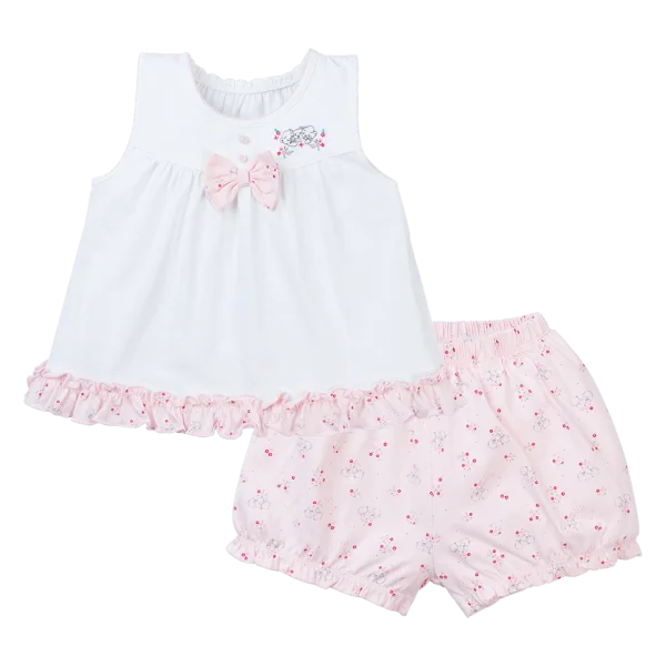 Bộ bé gái ngắn BST Gấu và hoa Animo BH0424001(6M-6Y,Trắng)