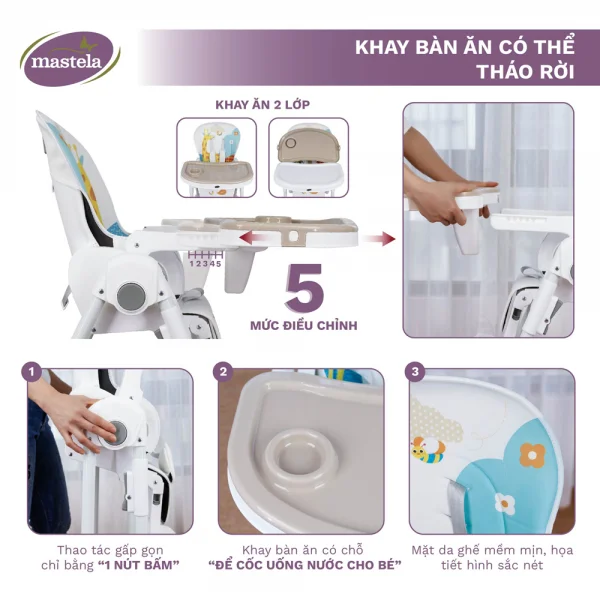 Ghế ngồi ăn cao Mastela MSTL-1015-PUPRIN-T1 màu xám (Xám)