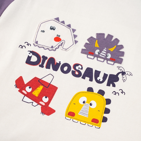 Bộ bé trai ngắn Dino Animo HN0524002 (6M-6Y,Kem phối tím)