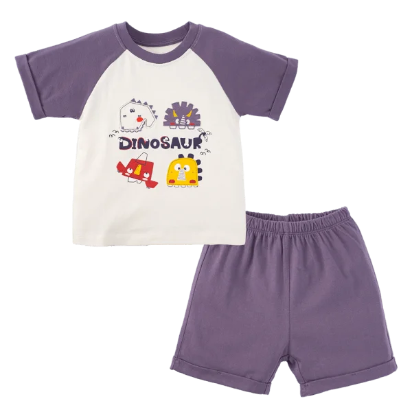 Bộ bé trai ngắn Dino Animo HN0524002 (6M-6Y,Kem phối tím)