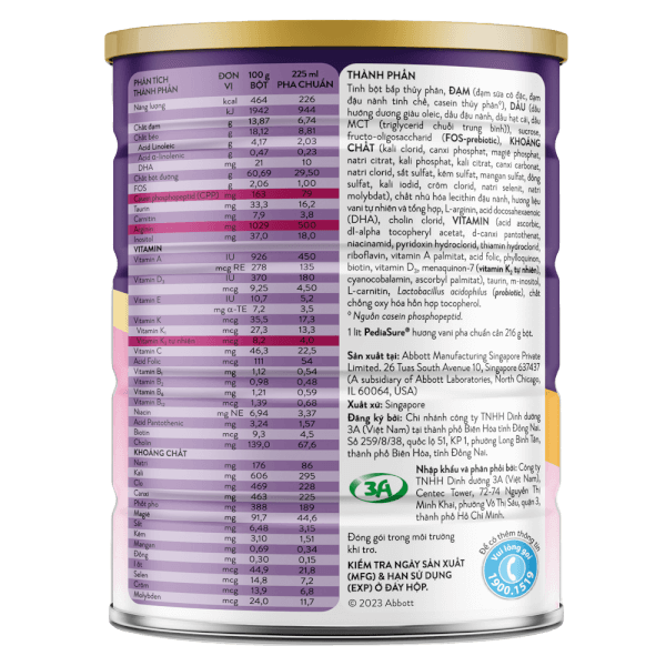 Combo 8 Thực phẩm dinh dưỡng y học cho trẻ 1-10 tuổi: Pediasure vani 850g