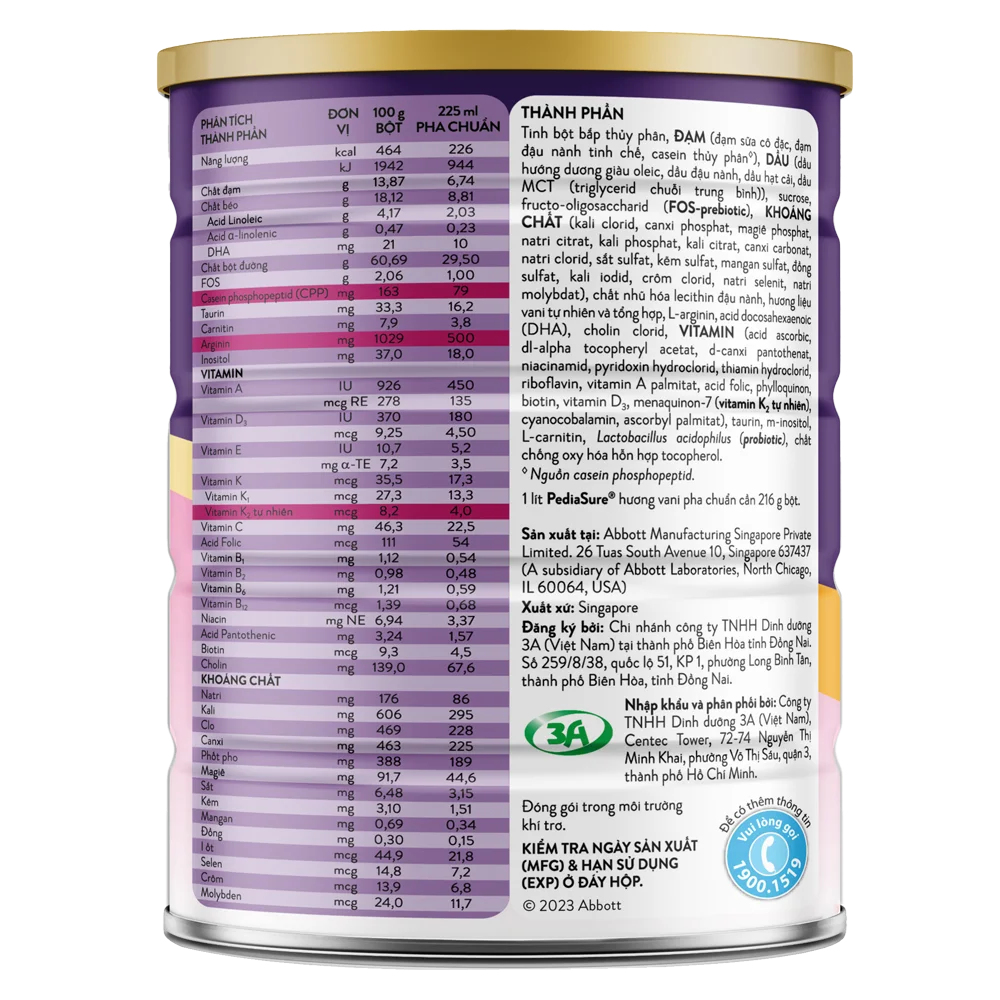 Thực phẩm dinh dưỡng y học cho trẻ 1-10 tuổi: Pediasure vani 800g (mẫu cũ: 850g)