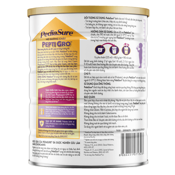 Combo 8 Thực phẩm dinh dưỡng y học cho trẻ 1-10 tuổi: Pediasure vani 850g