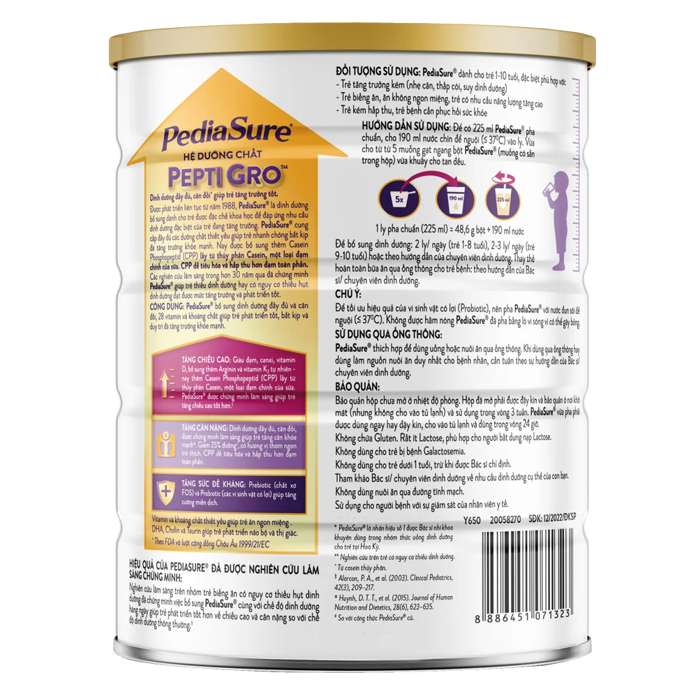 Thực phẩm dinh dưỡng y học cho trẻ 1-10 tuổi: Pediasure vani 800g (mẫu cũ: 850g)