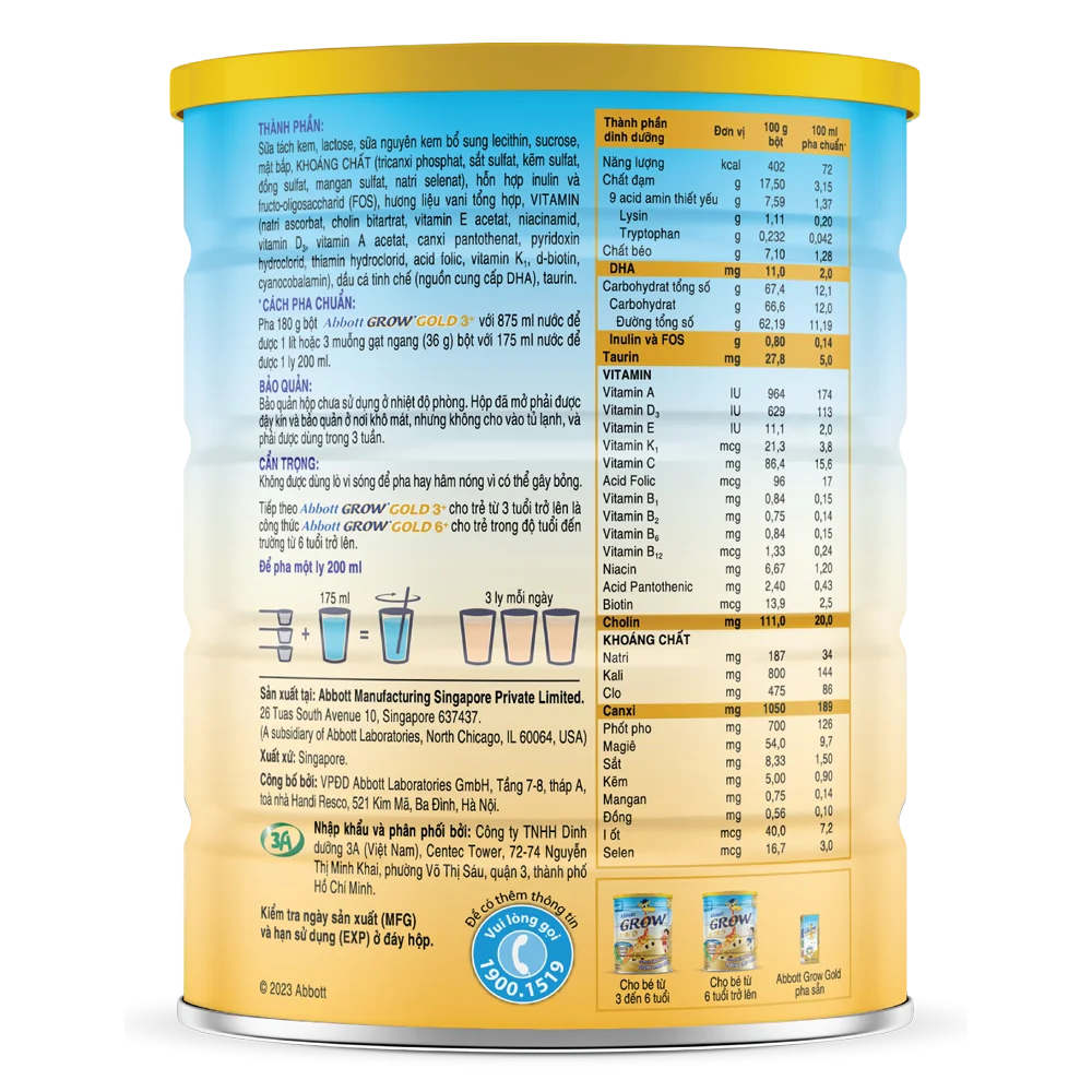 Combo 5 Sữa Abbott Grow 3+ 850g (3-6 tuổi) (tên cũ: Abbott Grow Gold 3+, giao bao bì ngẫu nhiên)