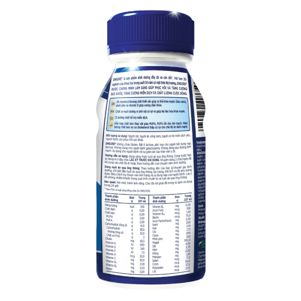 Thùng Thực phẩm dinh dưỡng y học Ensure dạng lỏng hương vani 237ML - Lốc 6 chai - 4 lốc/thùng