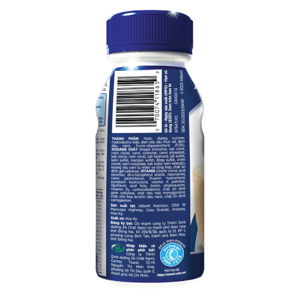 Thùng Thực phẩm dinh dưỡng y học Ensure dạng lỏng hương vani 237ML - Lốc 6 chai - 4 lốc/thùng