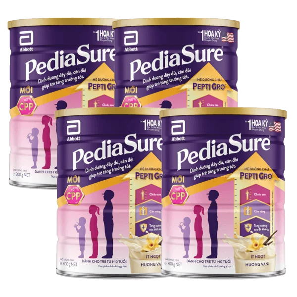 Combo 4 Thực phẩm dinh dưỡng y học cho trẻ 1-10 tuổi: Pediasure vani 850g
