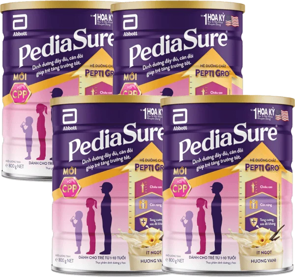 Combo 4 Thực phẩm dinh dưỡng y học cho trẻ 1-10 tuổi: Pediasure vani 850g