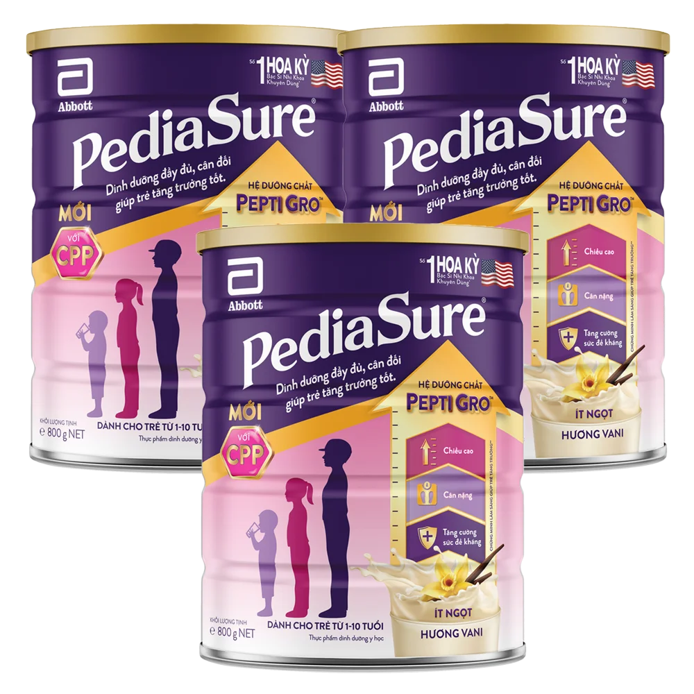 Combo 3 Thực phẩm dinh dưỡng y học cho trẻ 1-10 tuổi: Pediasure vani 850g