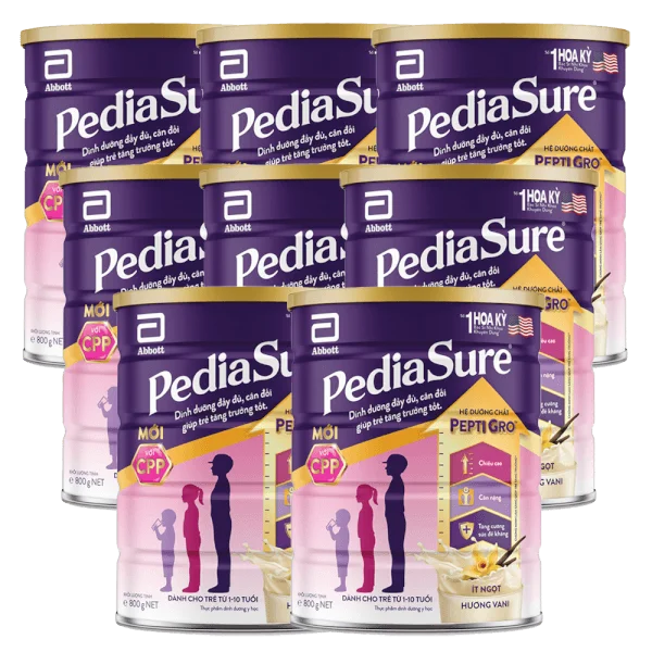 Combo 8 Thực phẩm dinh dưỡng y học cho trẻ 1-10 tuổi: Pediasure vani 850g