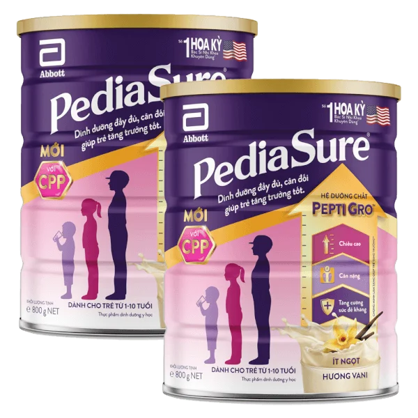 Combo 2 lon Thực phẩm dinh dưỡng y học cho trẻ 1-10 tuổi: Pediasure vani 850g
