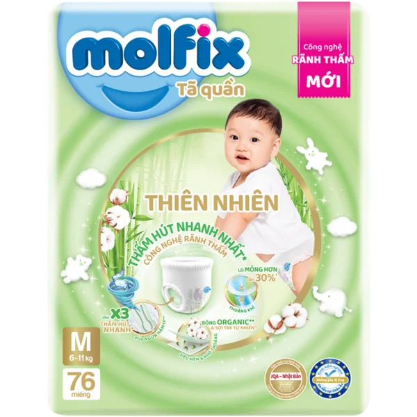 Tã quần Molfix Thiên Nhiên (M, 6 - 11kg, 76 miếng) (giao bao bì ngẫu nhiên)