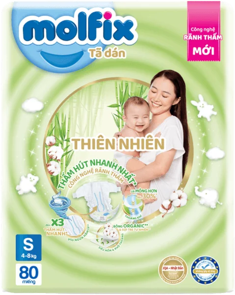 [Google Shopping] Bỉm tã dán Molfix Thiên nhiên (S, 4-8kg, 80 miếng) (giao bao bì ngẫu nhiên)