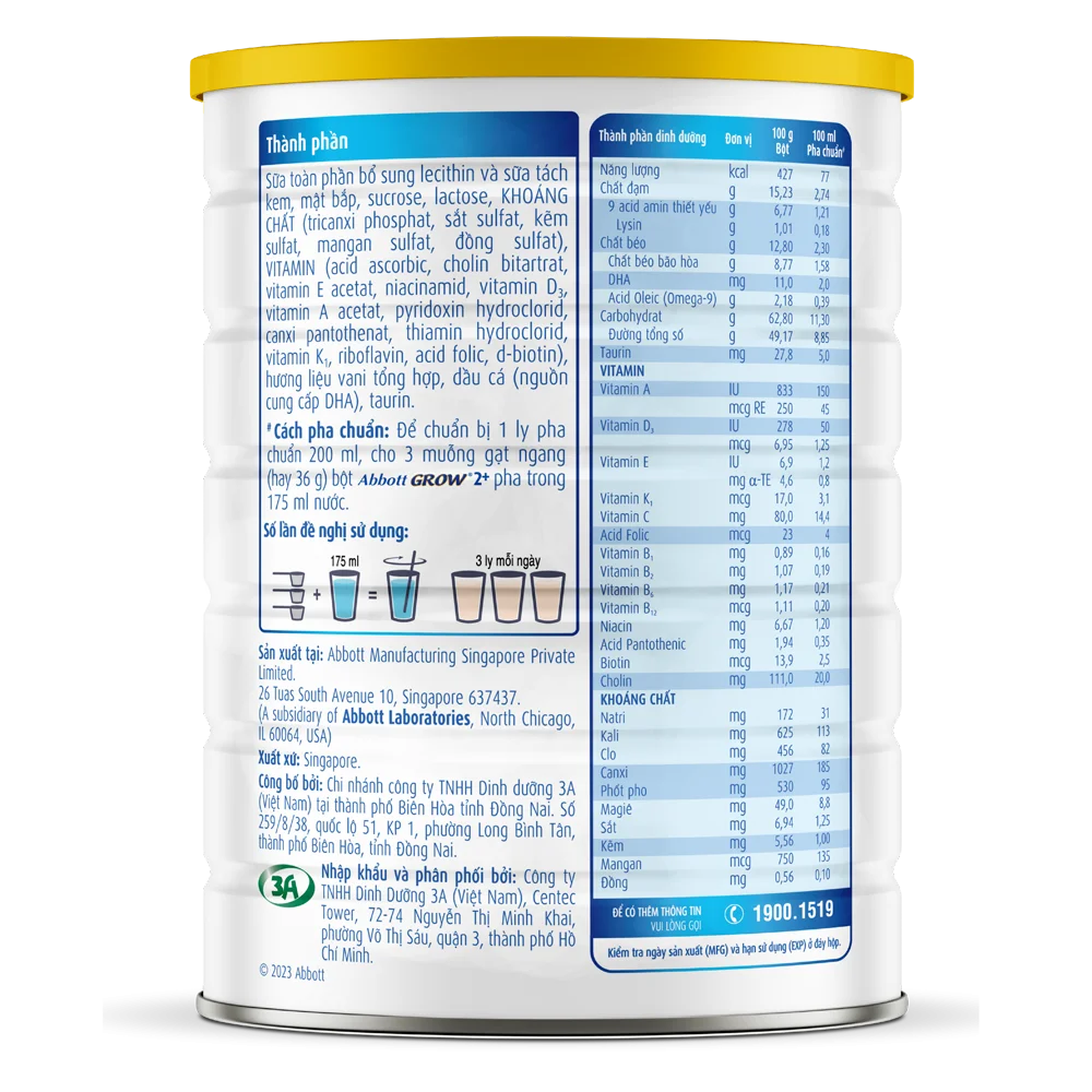 Sữa Abbott Grow 2+ 1,6kg (trên 2 tuổi) (tên cũ: Abbott Grow 4 1,7kg, giao bao bì ngẫu nhiên)