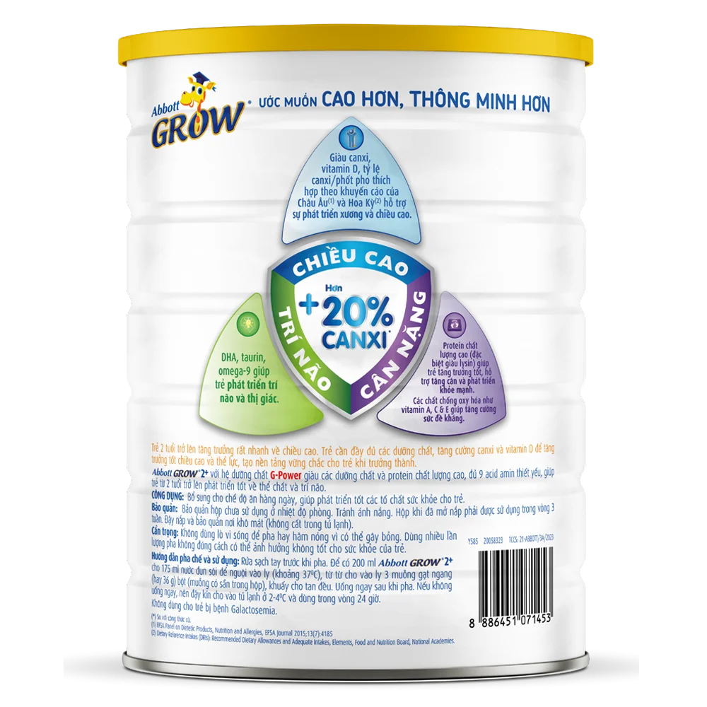 Sữa Abbott Grow 2+ 1,6kg (trên 2 tuổi) (tên cũ: Abbott Grow 4 1,7kg, giao bao bì ngẫu nhiên)