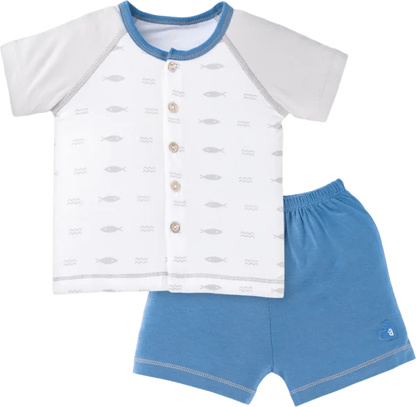 Bộ sơ sinh tính năng ngắn, vải modal BST Thiên Nga Animo BMC822072 (0-12M,Xanh)