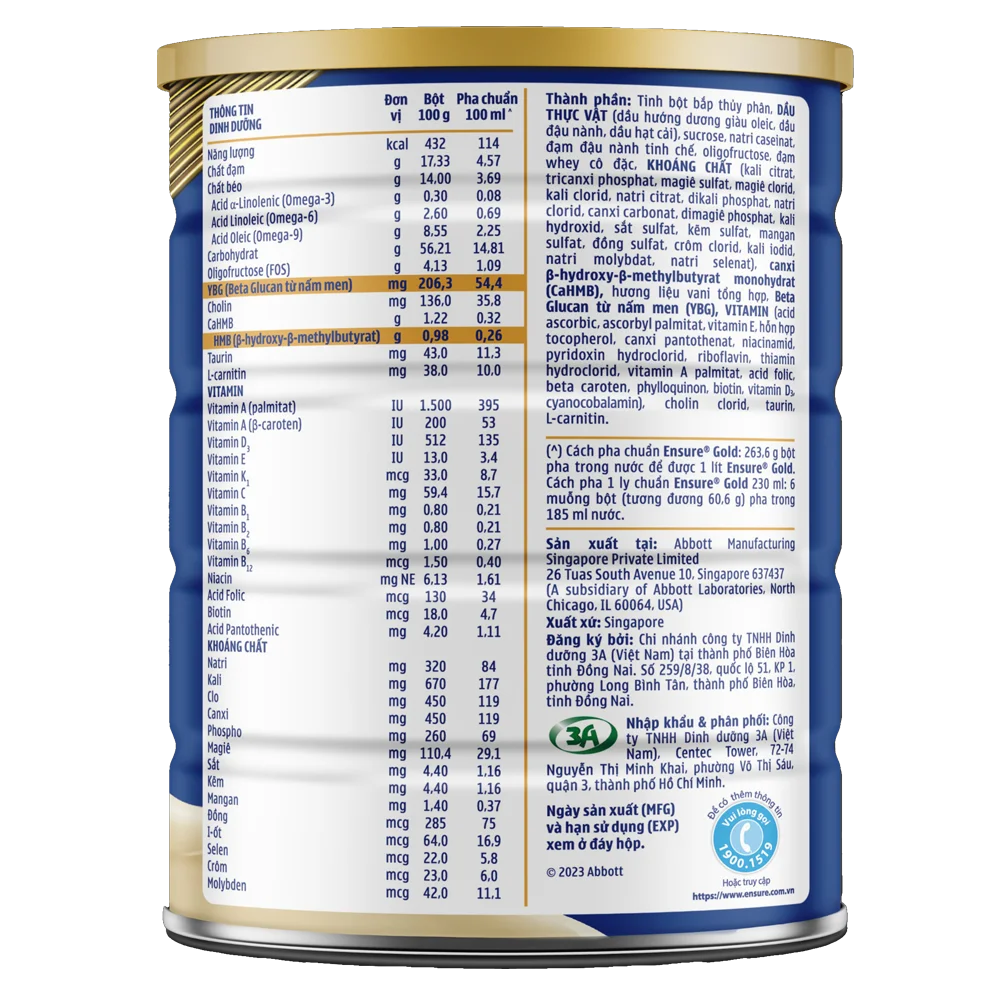 Thực phẩm dinh dưỡng y học Ensure Gold 800g (bao bì cũ 850g, giao bao bì ngẫu nhiên)