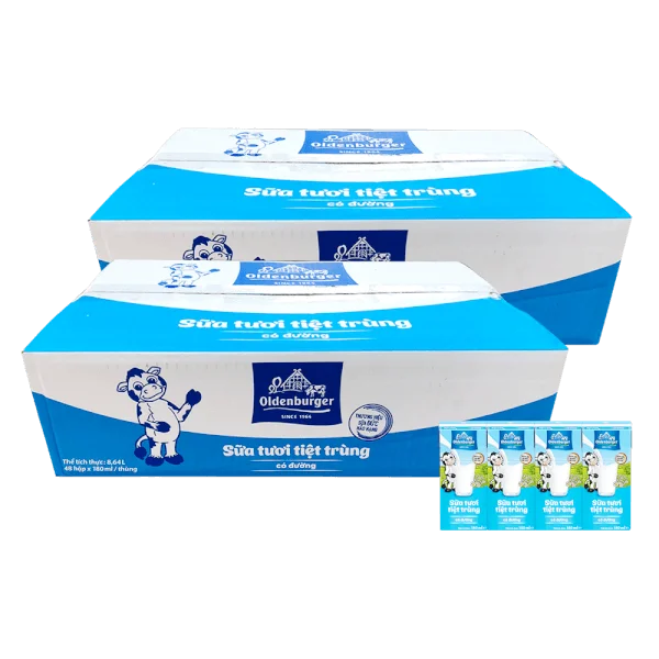 Combo 2 Thùng Sữa tươi tiệt trùng Oldenburger có đường 180ml (lốc 4 hộp)