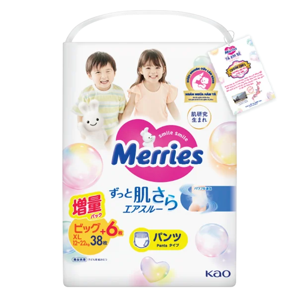 Tã quần Merries nội địa (XL, 12-22kg, 38 + 6 miếng)
