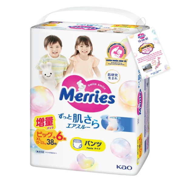 Tã quần Merries nội địa (XL, 12-22kg, 38 + 6 miếng)