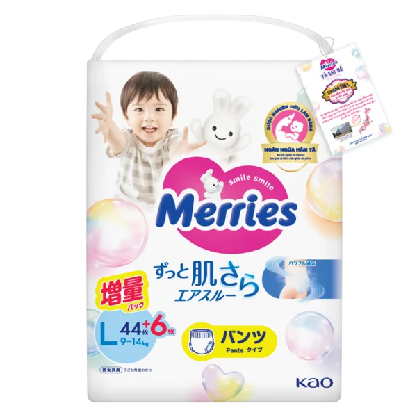 Tã quần Merries nội địa (L, 9-14kg, 44 + 6 miếng)