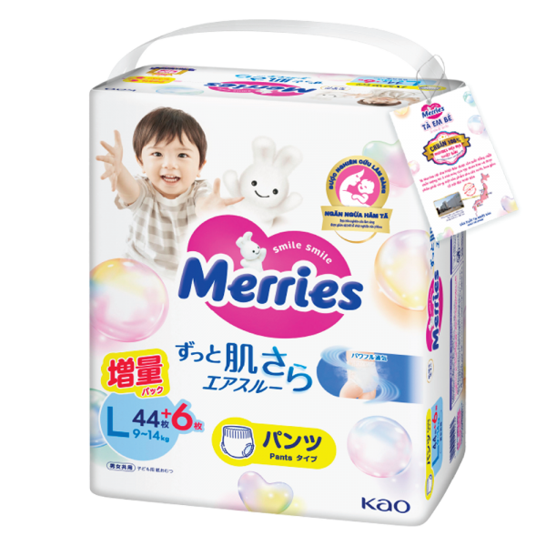 Tã quần Merries nội địa (L, 9-14kg, 44 + 6 miếng)