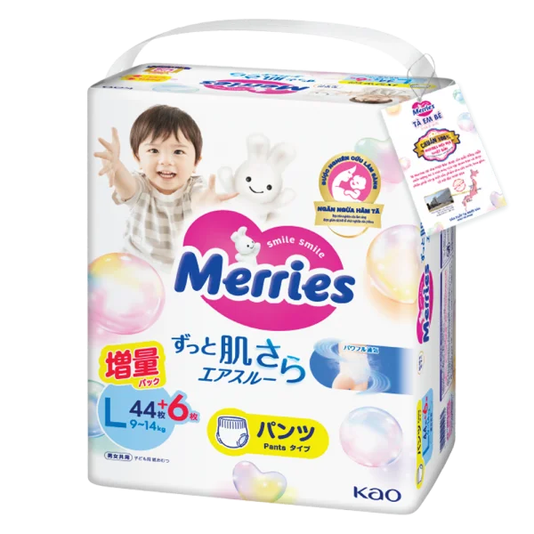 Tã quần Merries nội địa (L, 9-14kg, 44 + 6 miếng)