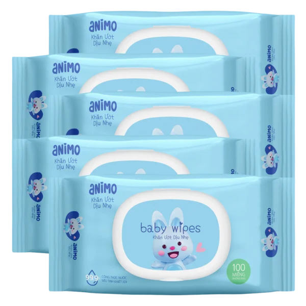 Combo 5 Khăn Ướt Dịu Nhẹ Animo không mùi (100 tờ)
