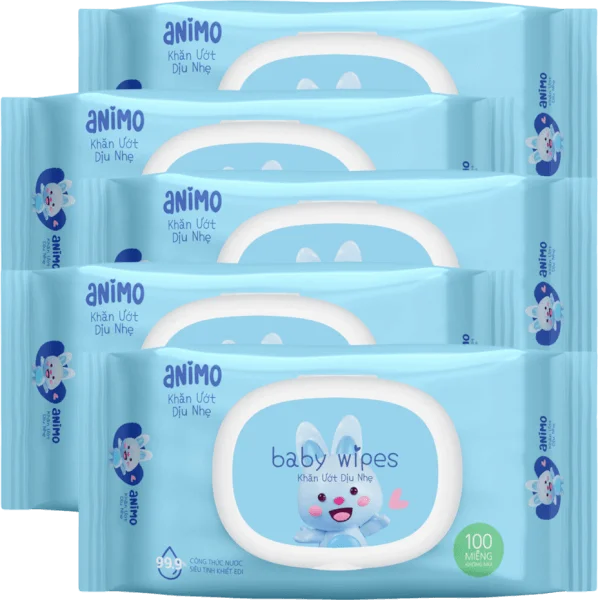 Combo 5 Khăn Ướt Dịu Nhẹ Animo không mùi (100 tờ)
