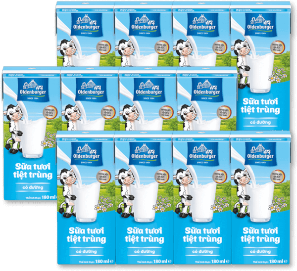 Combo 3 Sữa tươi tiệt trùng Oldenburger có đường 180ml (lốc 4 hộp)