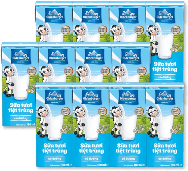 Combo 3 Sữa tươi tiệt trùng Oldenburger có đường 180ml (lốc 4 hộp)