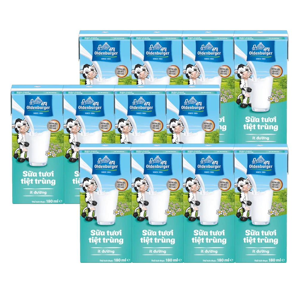 Combo 3 Sữa tươi tiệt trùng Oldenburger ít đường 180ml (lốc 4 hộp)