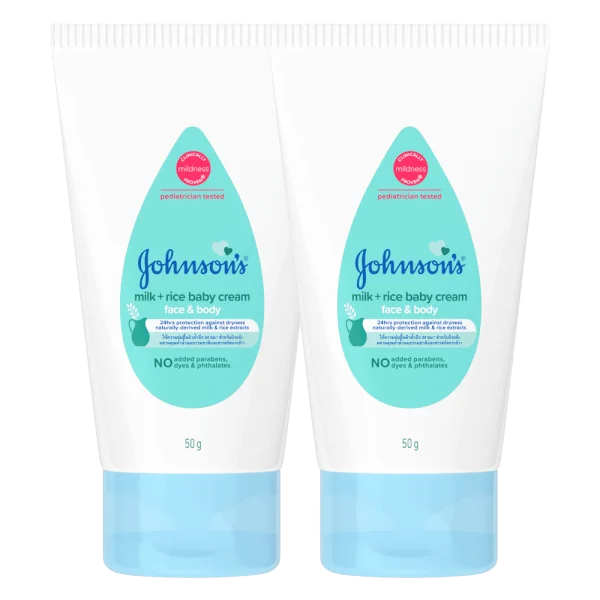 Combo 2 Kem dưỡng da mặt và cơ thể chưá sữa và tinh chất gạo (Tuýp) Johnson baby (50gr)