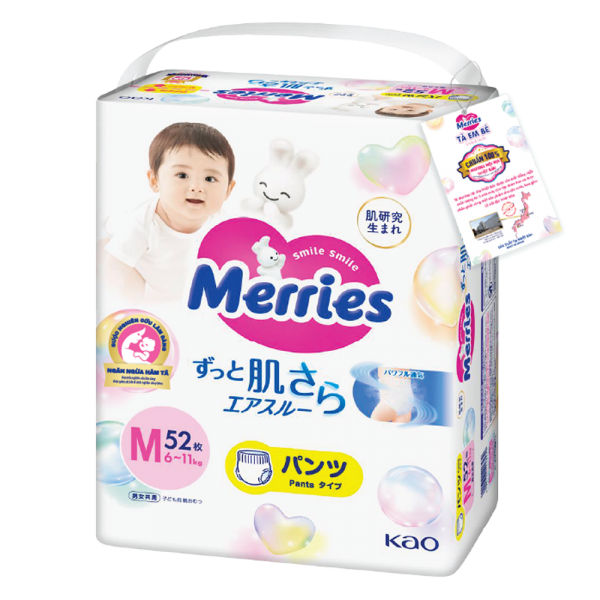 Tã quần Merries (M, 6-11kg, 52 miếng)