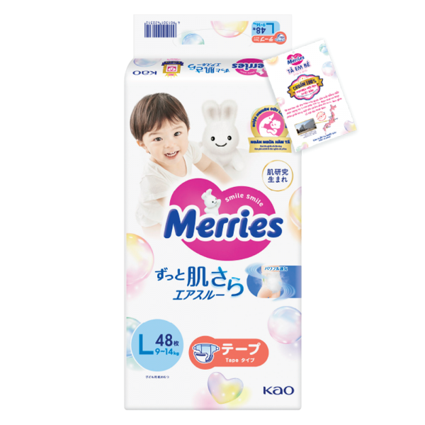 Tã dán Merries (L, 9-14kg, 48 miếng)