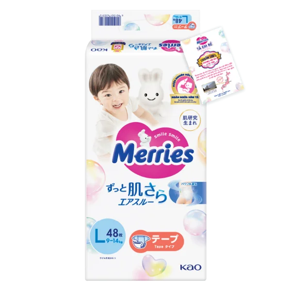 Tã dán Merries (L, 9-14kg, 48 miếng)