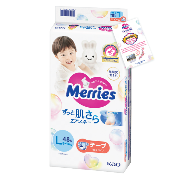 Tã dán Merries (L, 9-14kg, 48 miếng)