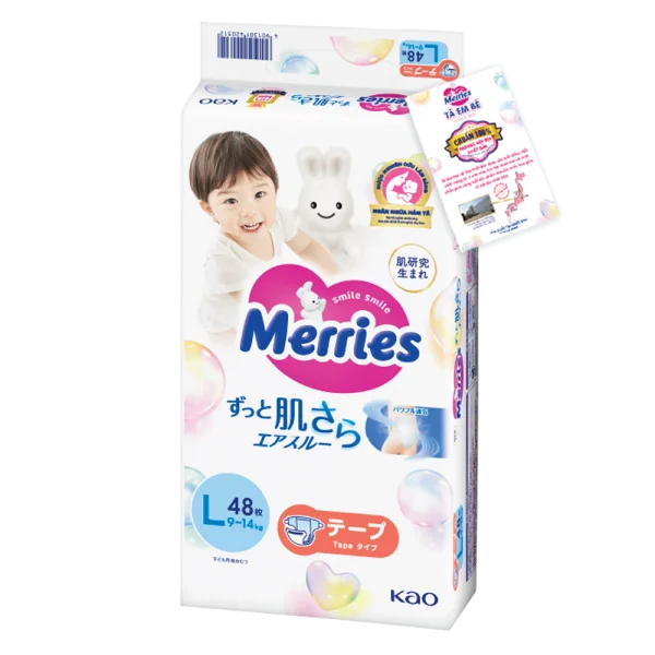 Tã dán Merries (L, 9-14kg, 48 miếng)