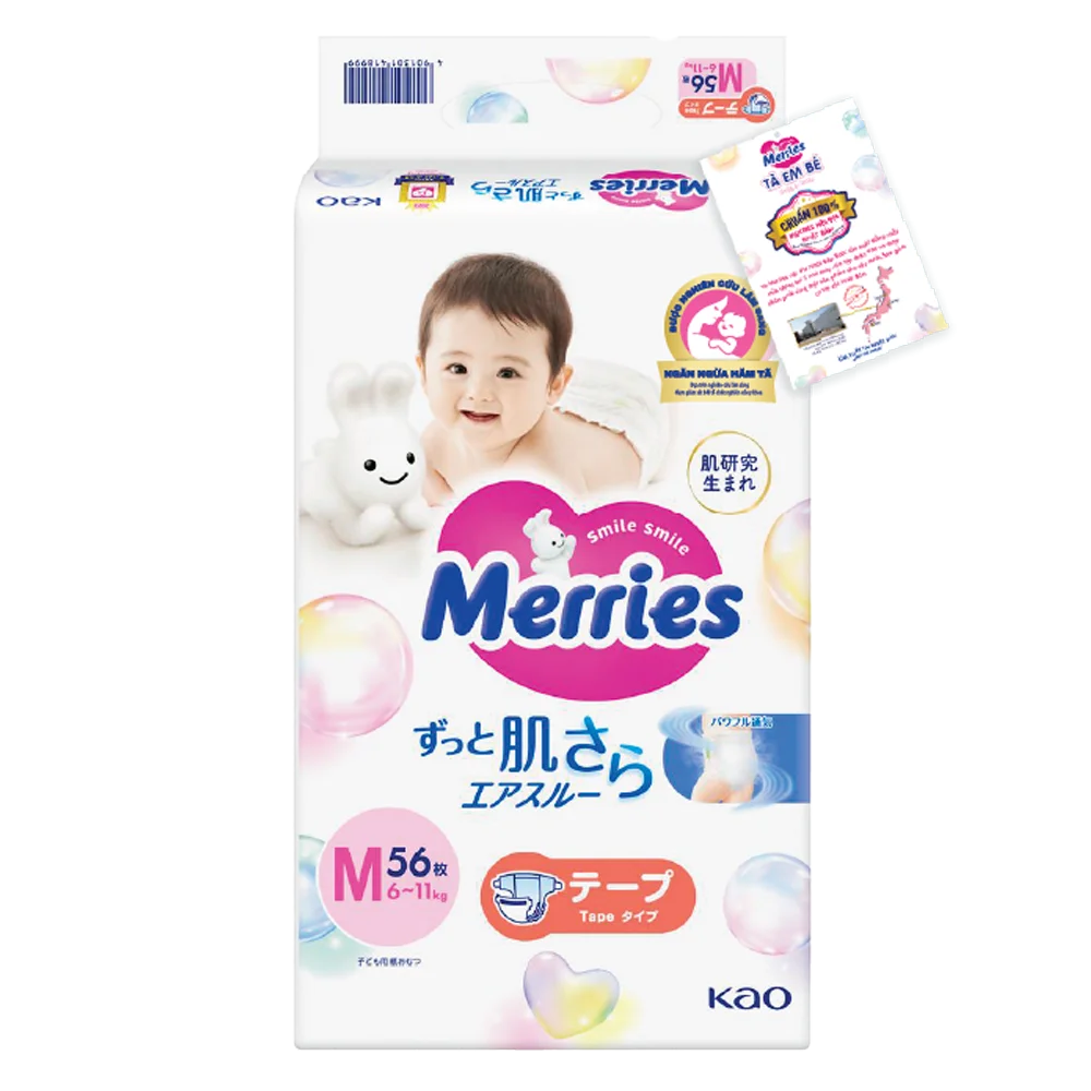 Tã dán Merries (M, 6-11kg, 56 miếng)