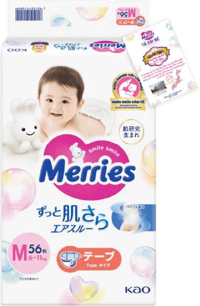 Tã dán Merries (M, 6-11kg, 56 miếng)