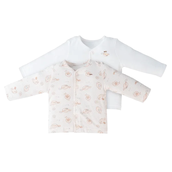 Set 2 áo sơ sinh cài giữa tay dài Animo Easy KV0724003 (NB-9M,Trắng-HT Cá)
