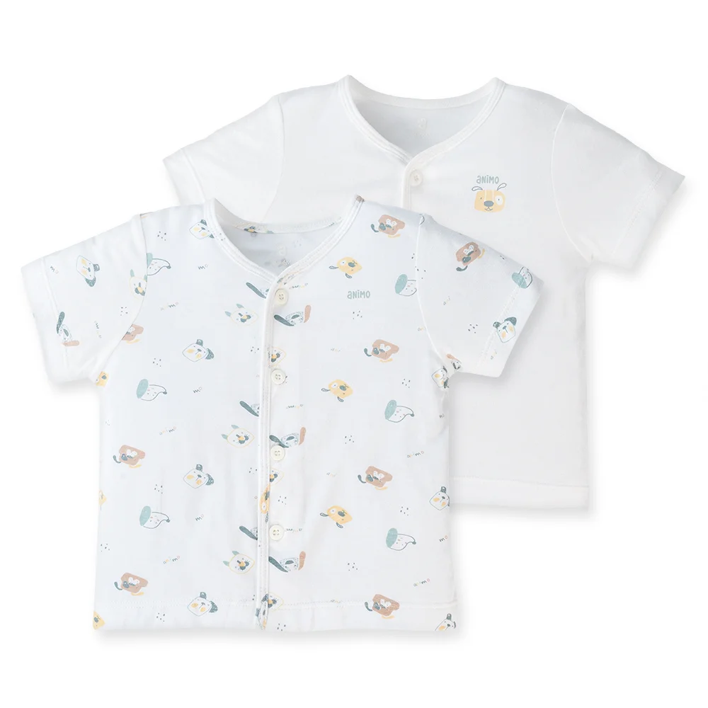 Set 2 áo sơ sinh cài giữa tay ngắn Animo Easy KV0724001 (NB,Trắng-HT Cún con)