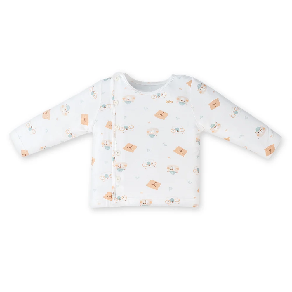 Set 2 áo sơ sinh cài chéo tay dài Animo Easy KV0724004 (NB,Trắng-HT Gấu)