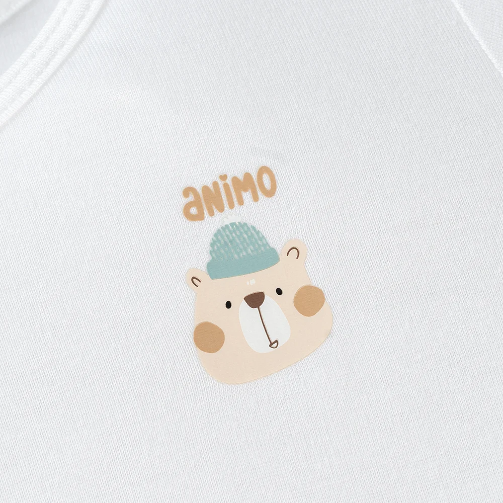 Set 2 áo sơ sinh cài chéo tay dài Animo Easy KV0724004 (NB,Trắng-HT Gấu)