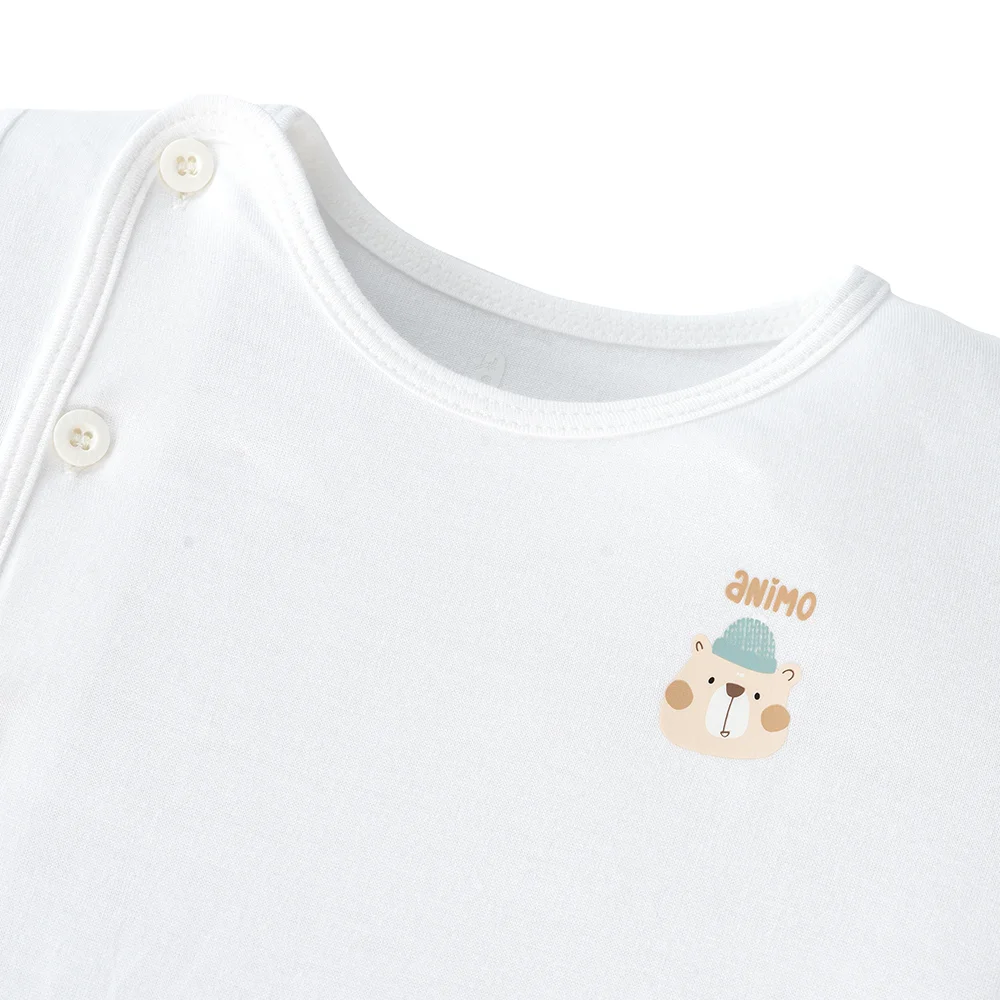 Set 2 áo sơ sinh cài chéo tay dài Animo Easy KV0724004 (NB,Trắng-HT Gấu)